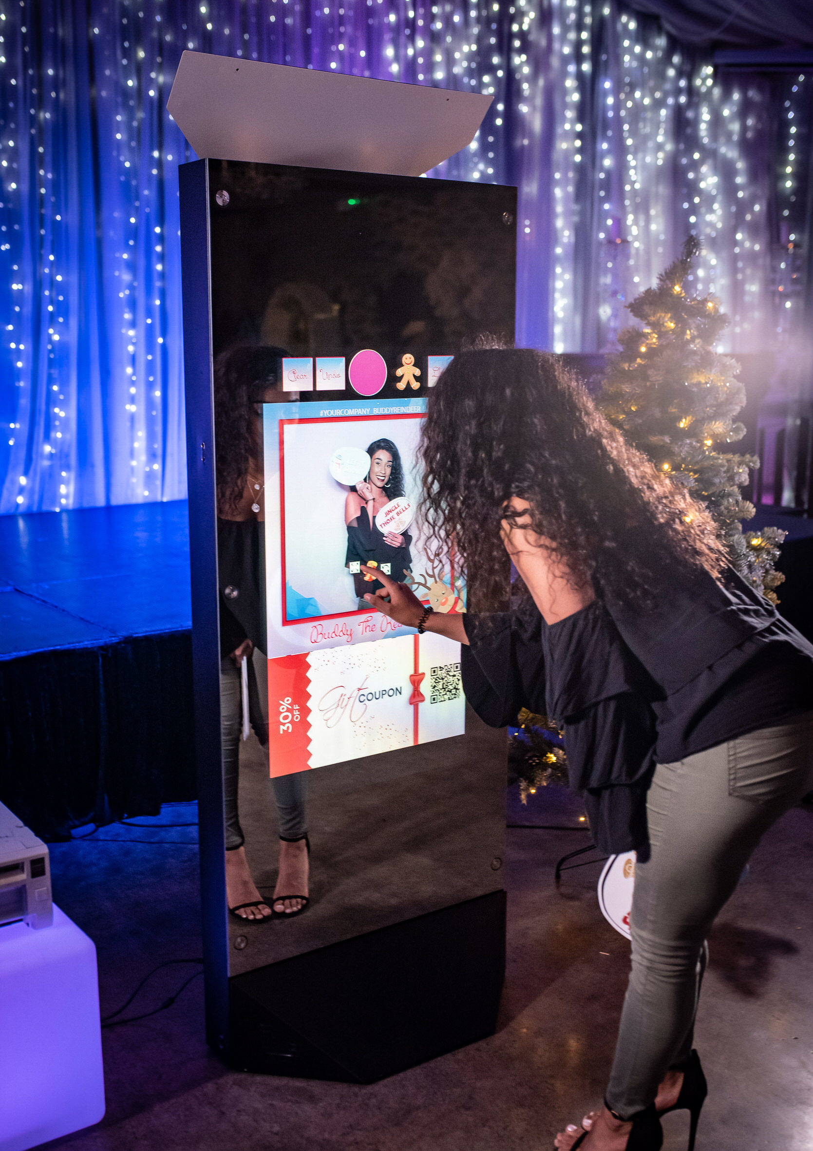 Photo booth set up in a decorated event space