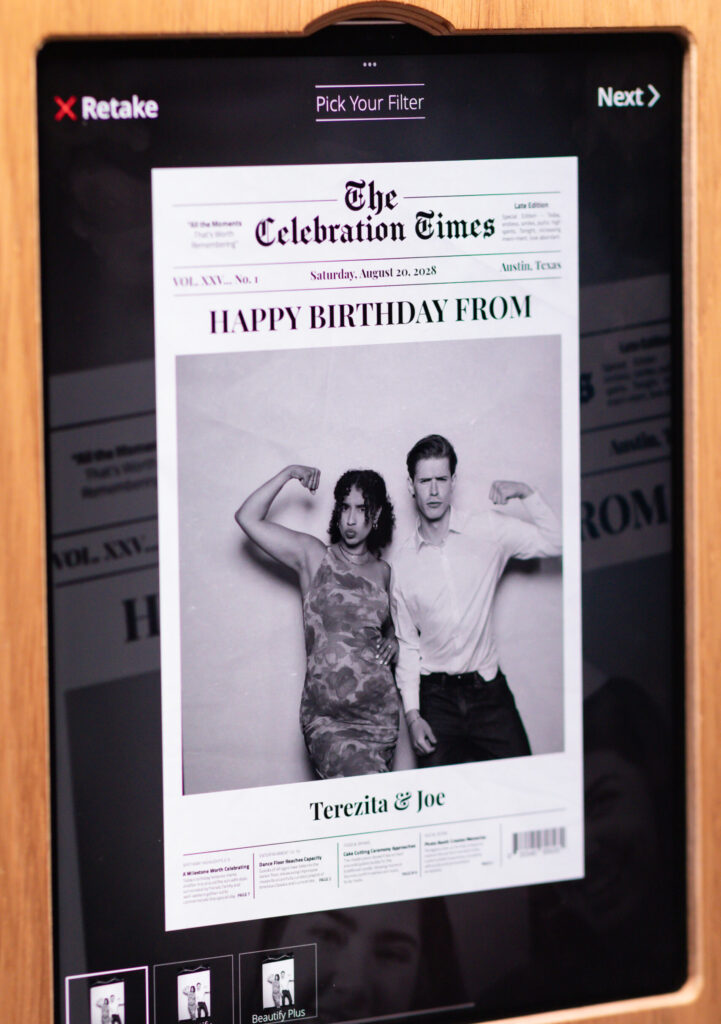 Photo booth screen displaying a custom print layout