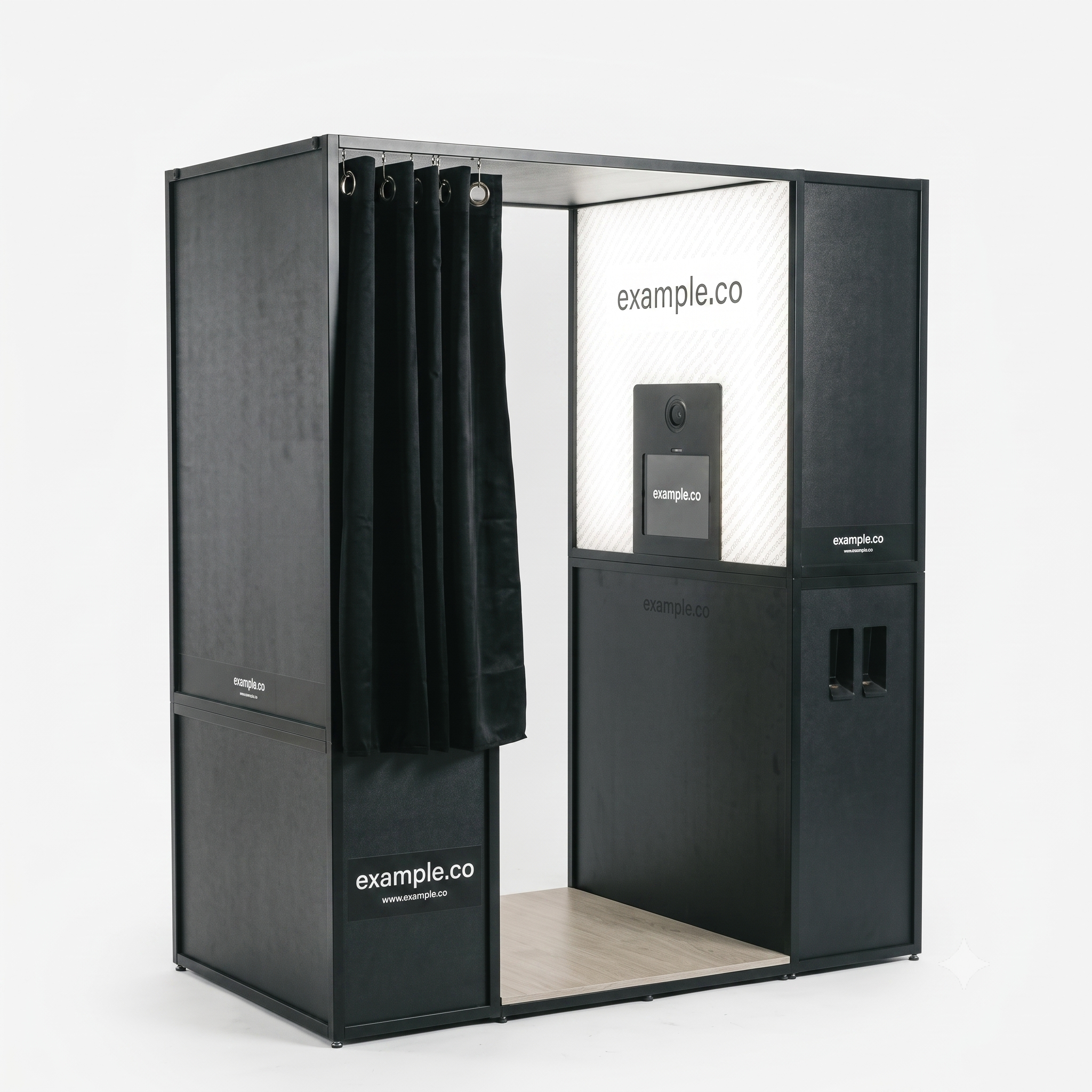 Modern enclosed photo booth ready for a corporate event