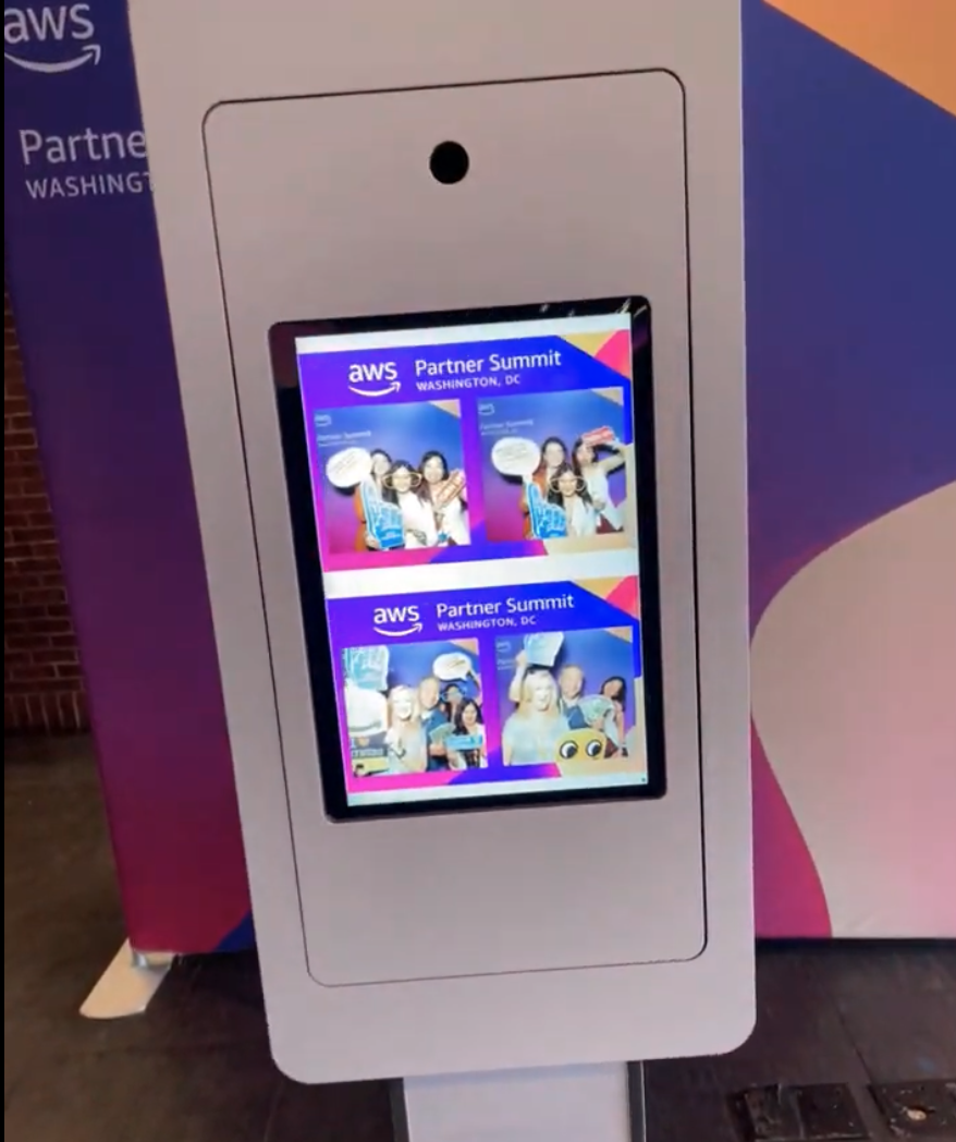 Photo booth touchscreen displaying a guest print preview