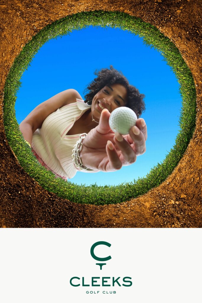Round branded photo print from a LIV Golf event activation