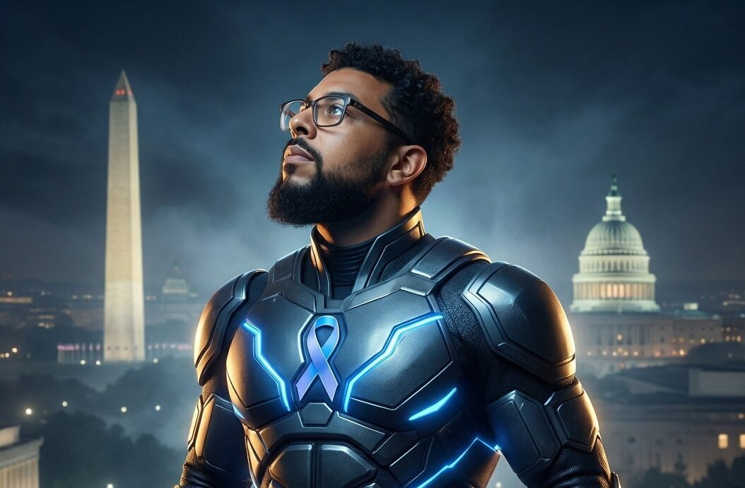 AI photo booth hero image of a guest as a superhero beside the Washington Monument
