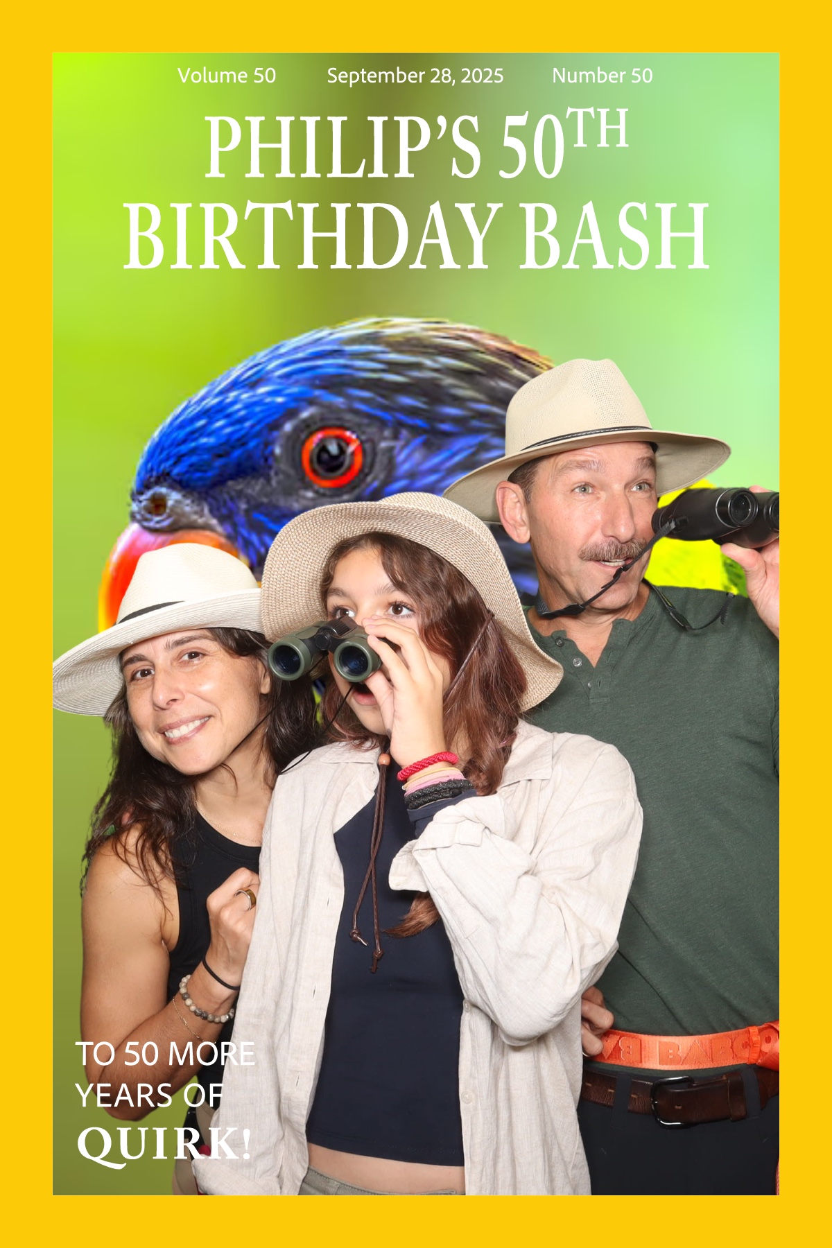 Custom 50th birthday photo booth print template with guest photos