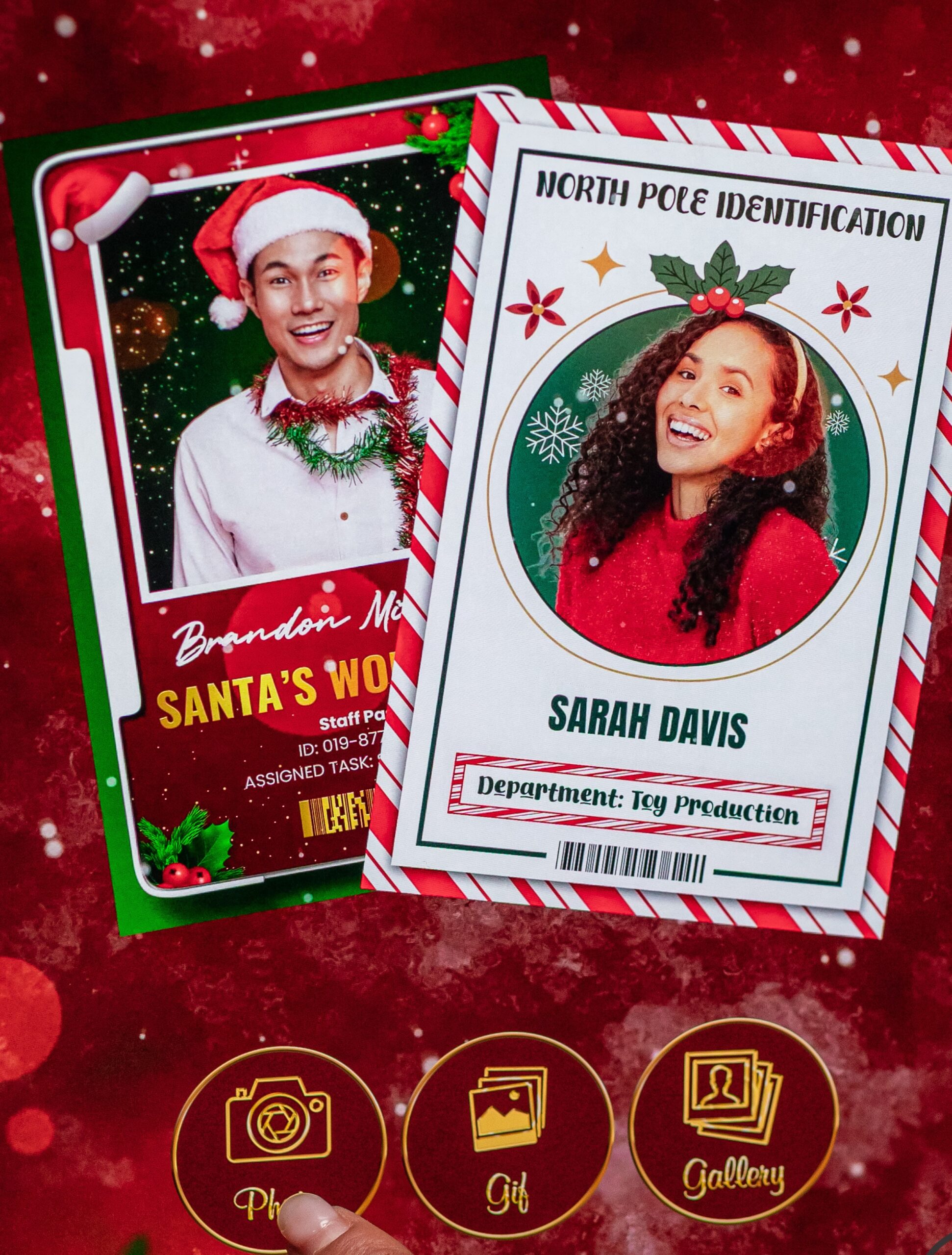 Holiday themed photo booth print template shown on the booth screen
