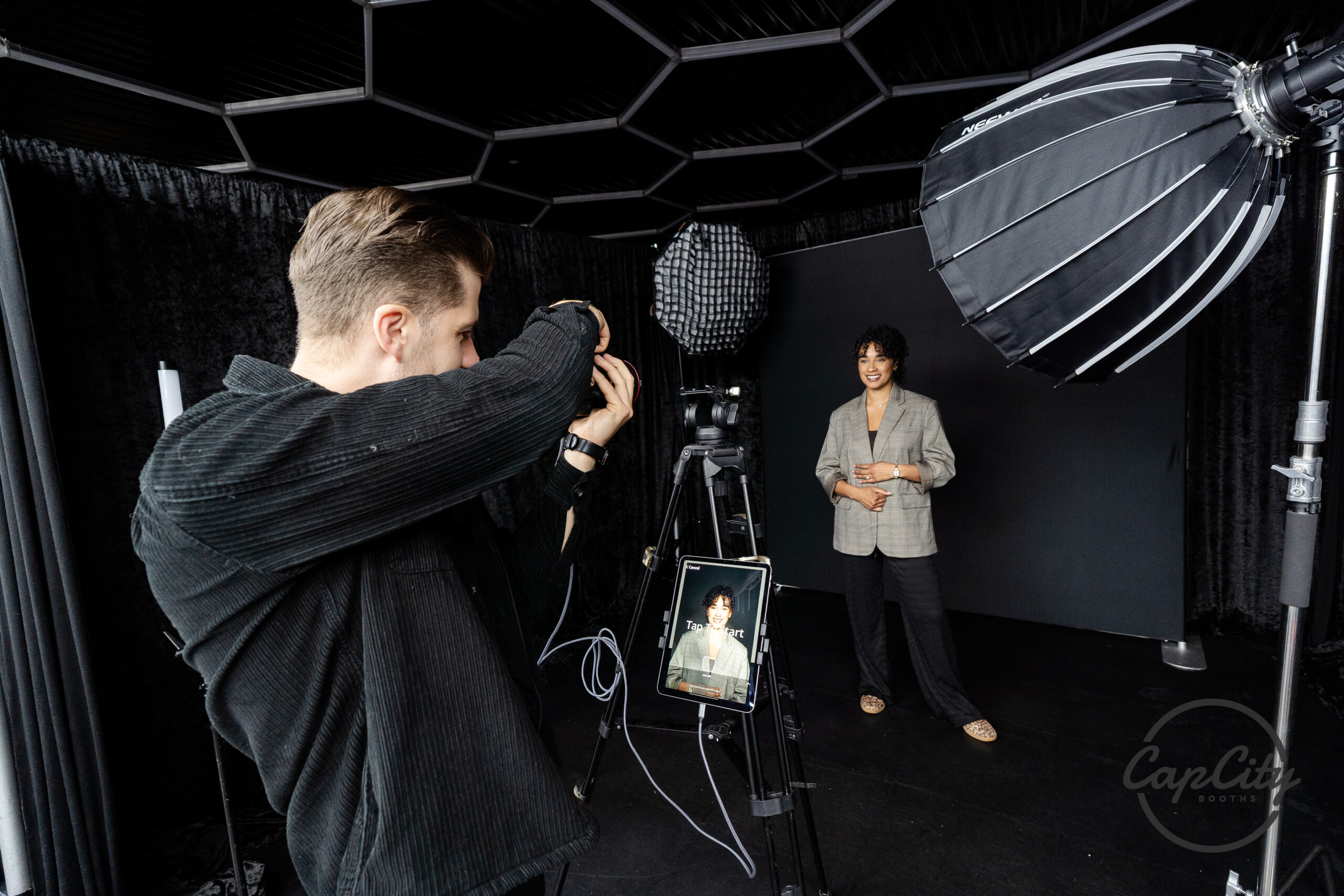 Studio photo booth session with softbox lighting at a Washington DC event